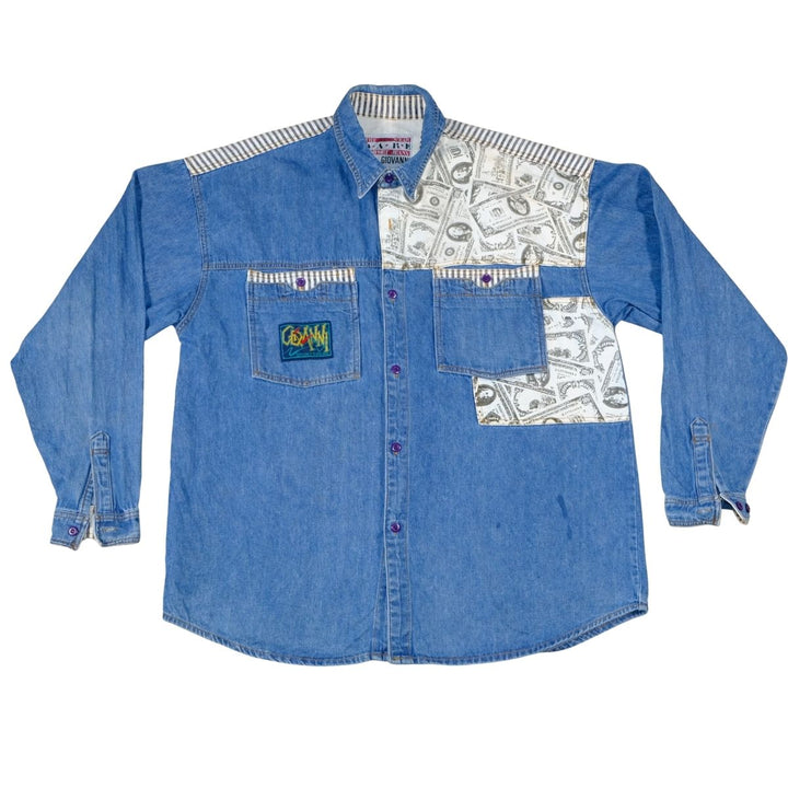 Vintage 1990s Giovanni Money Print Denim Shirt