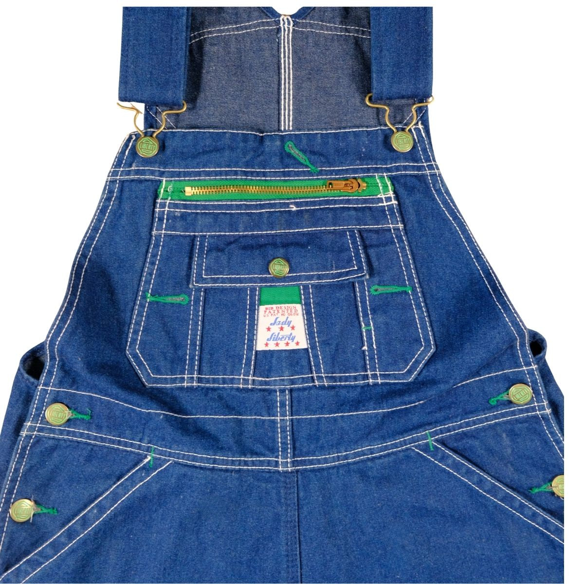 Vintage 1970s Lady Liberty Denim Overalls  Contrast Stitch Blue