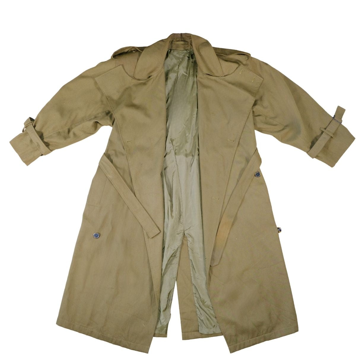 Vintage 1970s Army Green Trench Coat  Oversized Belted