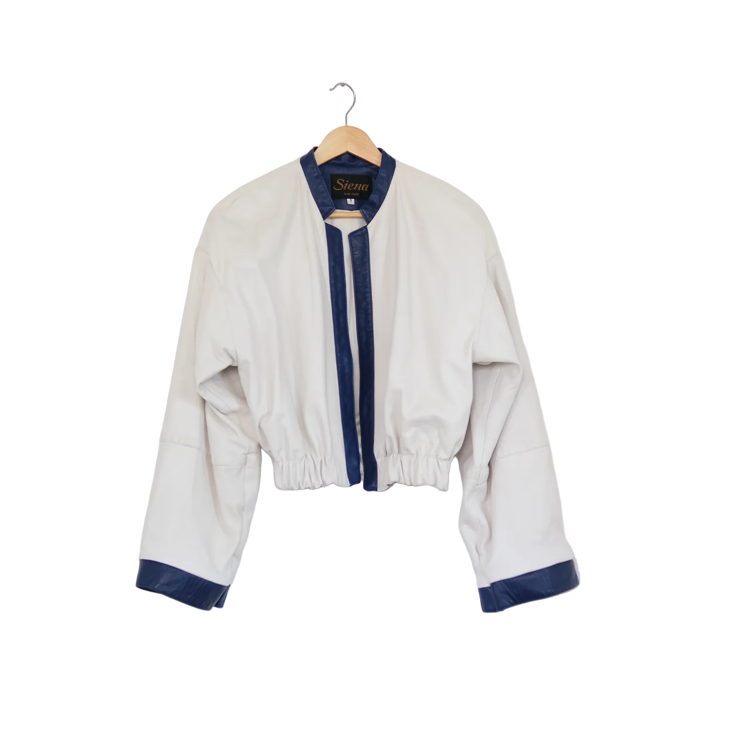 Vintage Off-White + Eggplant Leather Upcyled Cropped Jacket
