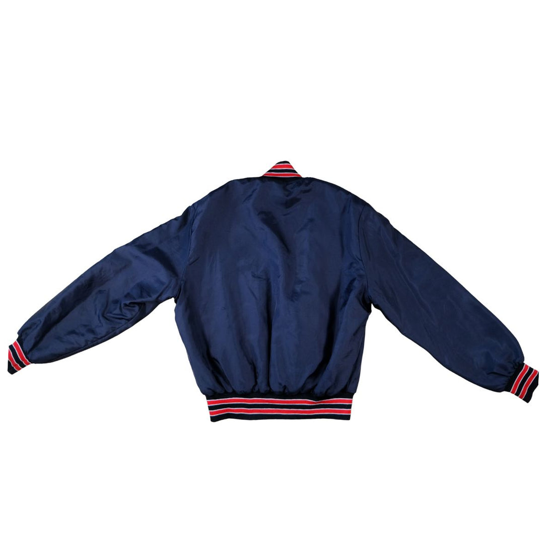 Vintage 1980s Satin Bomber Jacket  Navy & Red Alumni Patch