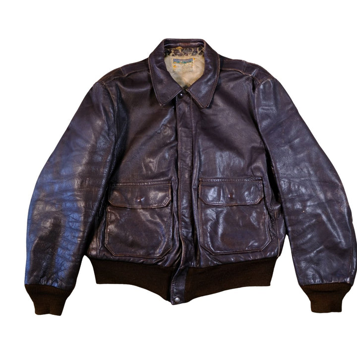 Vintage 1970s Brown Leather Flight Bomber Jacket