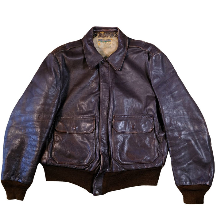 Vintage 1970s Brown Leather Flight Bomber Jacket