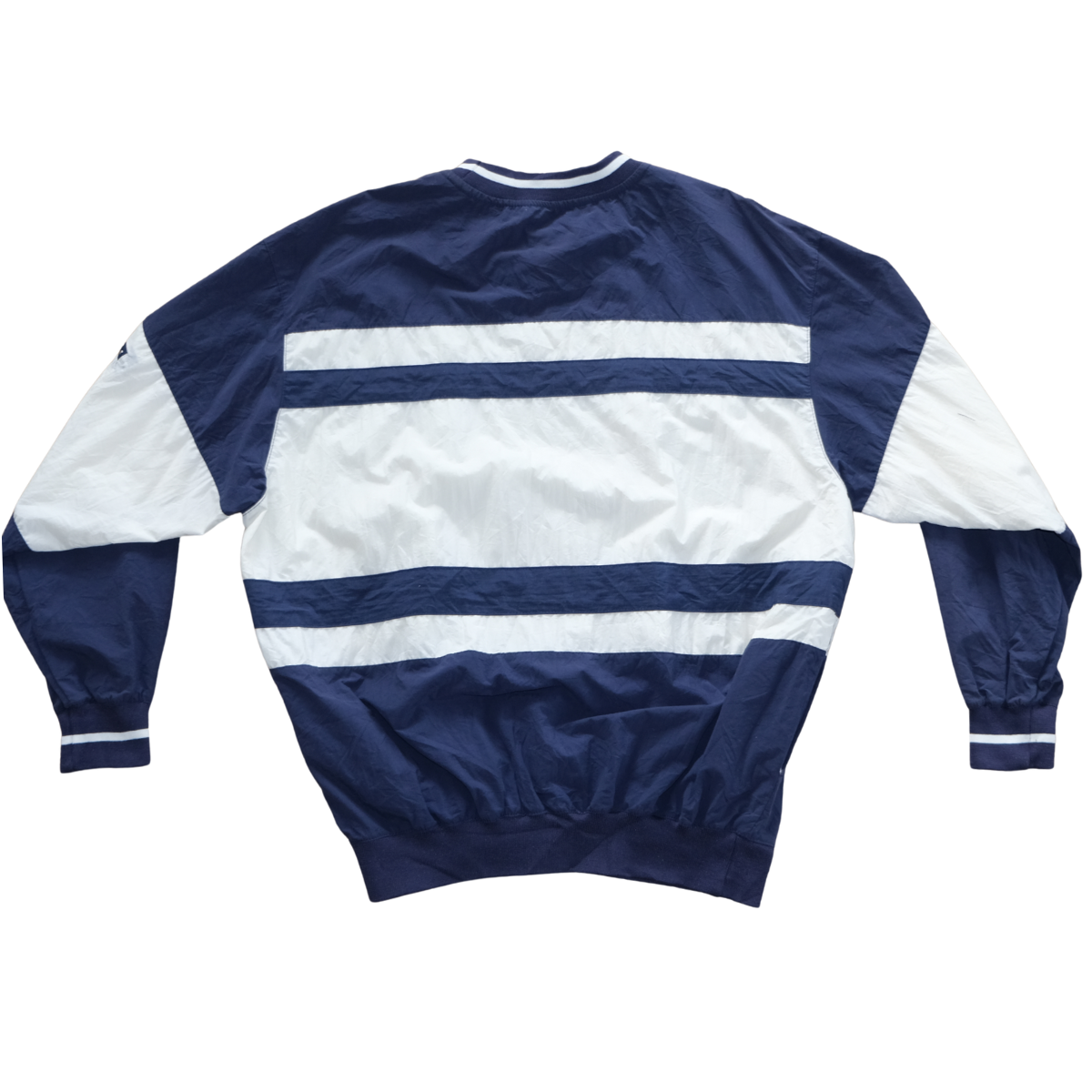 Vintage 1990s Navy & White Striped Nylon Pullover Crewneck Windbreaker  L