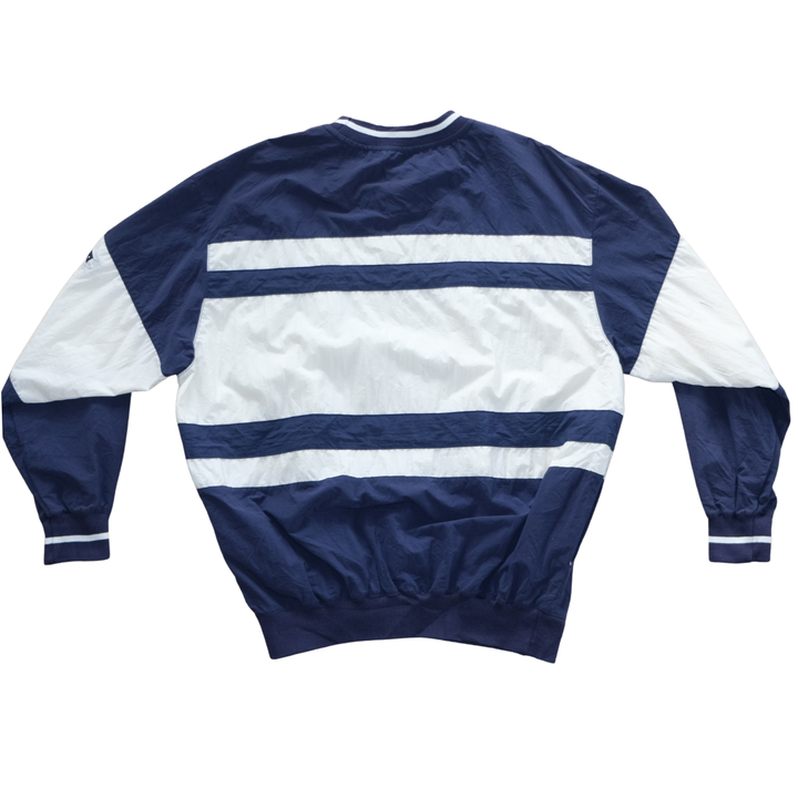 Vintage 1990s Navy & White Striped Nylon Pullover Crewneck Windbreaker  L