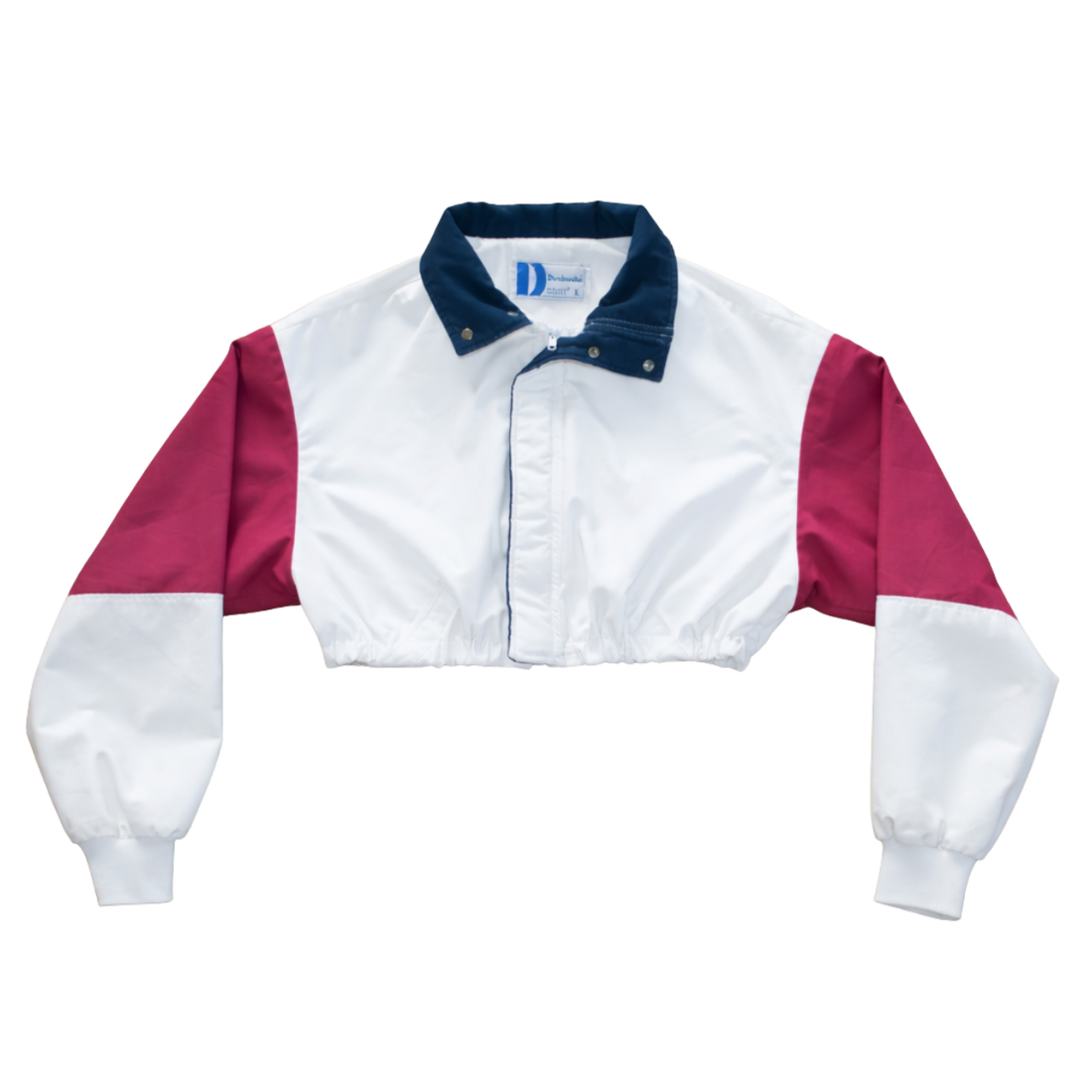 Vintage 1990s Upcycled Color block Cropped Bomber Jacket (White/Navy/Berry) M