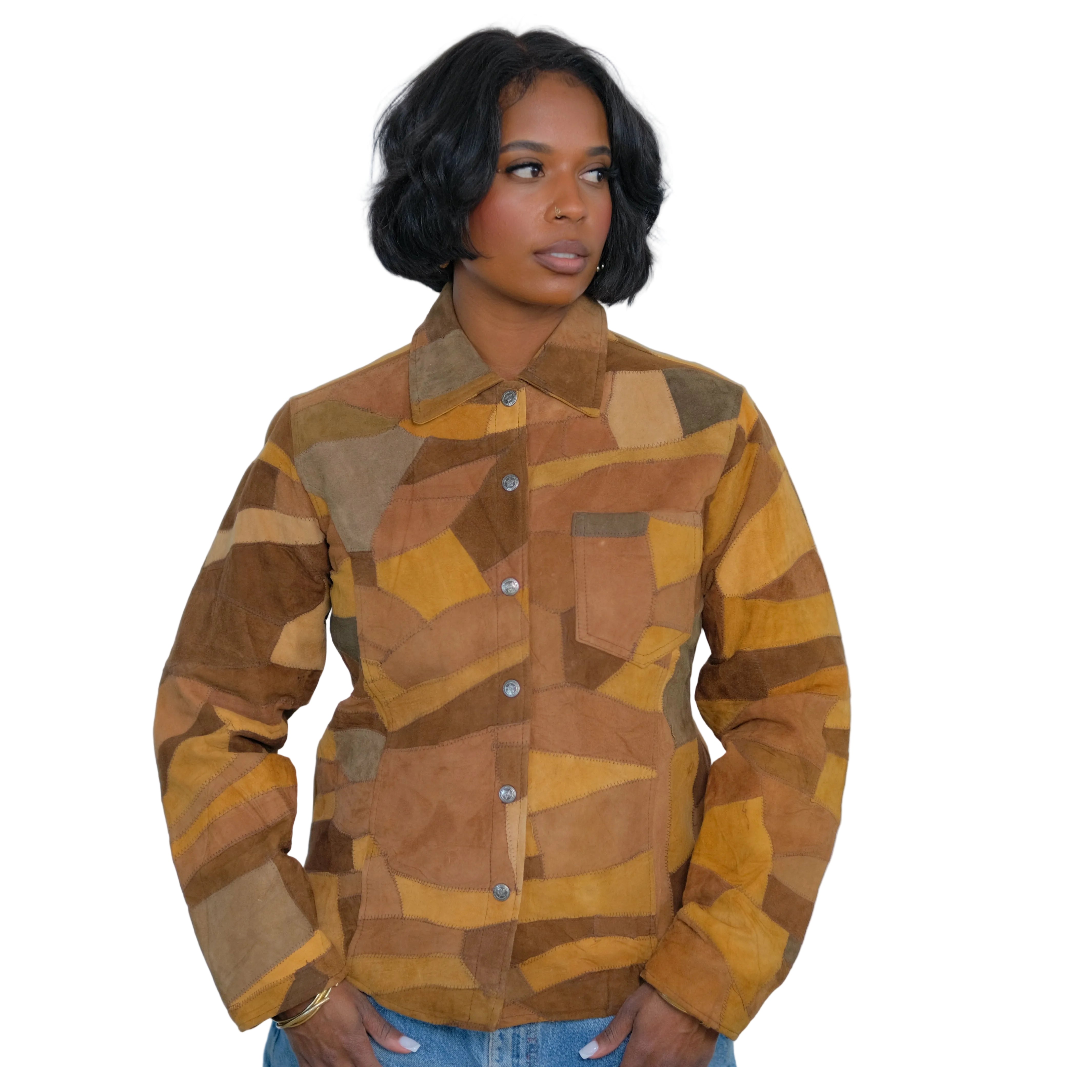 Vintage Passport Patchwork Suede Leather Jacket