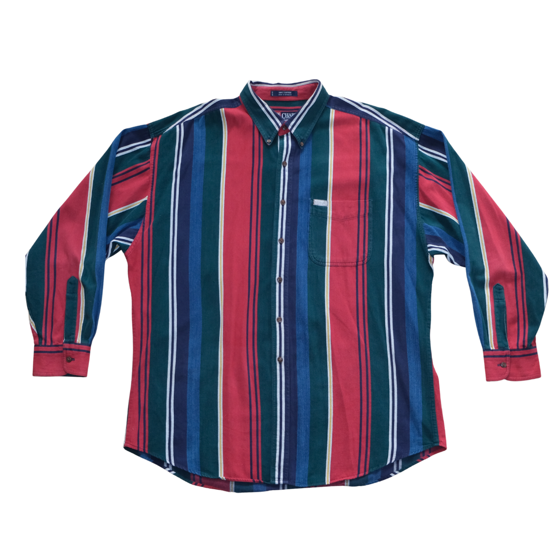 Vintage 1990s CHAPS Ralph Lauren Multicolor Vertical Stripe Button-Down Shirt  XL