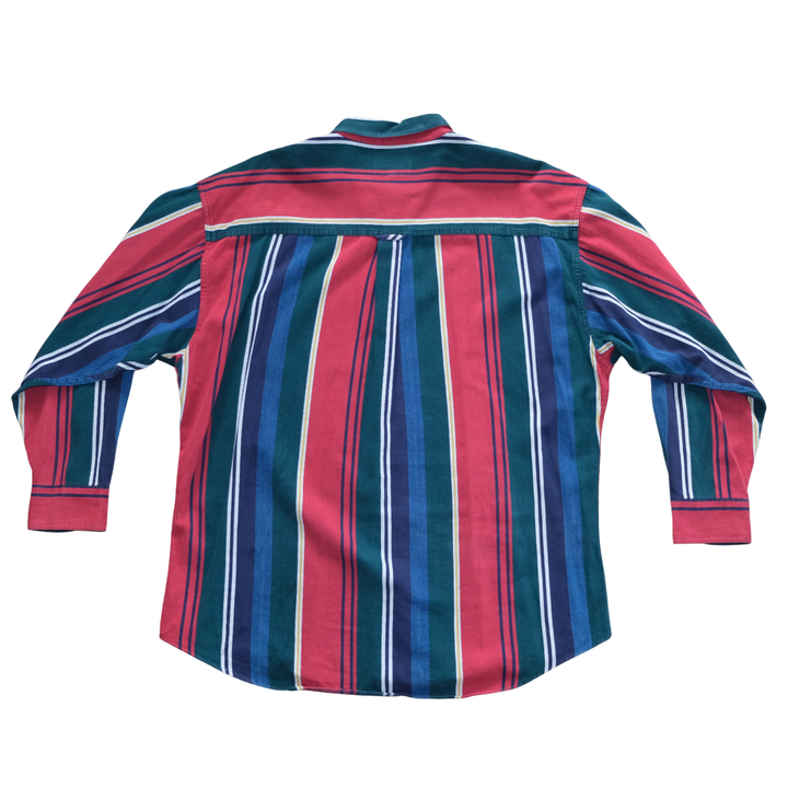 Vintage 1990s CHAPS Ralph Lauren Multicolor Vertical Stripe Button-Down Shirt  XL