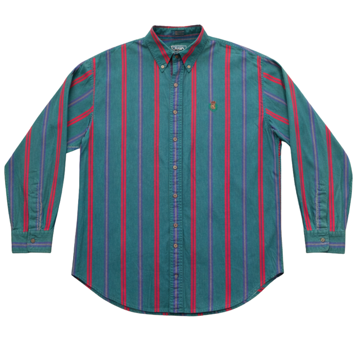 Vintage 1990s CHAPS Ralph Lauren Teal & Red Stripe Oxford Button Down Shirt  XL