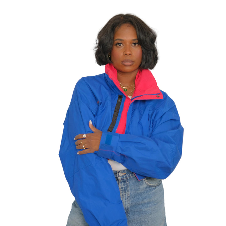 Vintage Colorblock  Upcycled Crop Jacket Cobalt + Red + Black