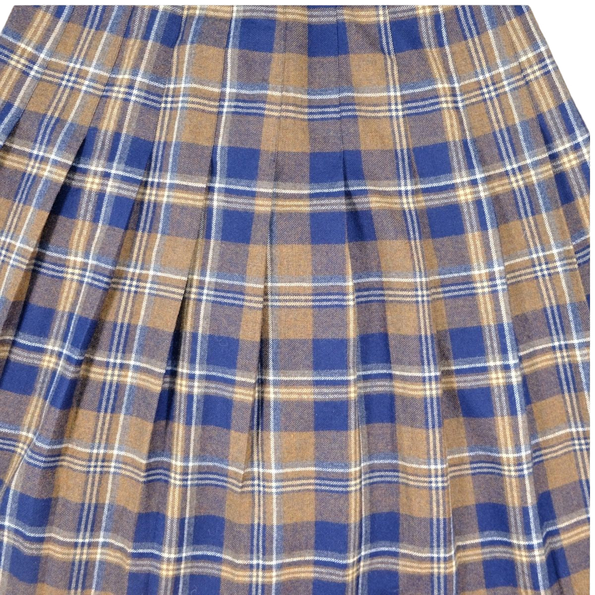 Vintage Navy & Camel Plaid Pleated Skirt