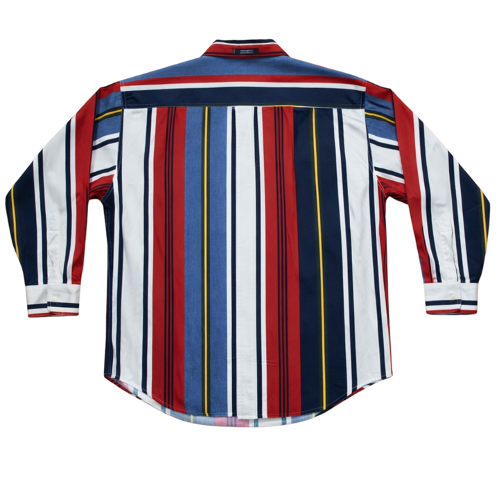 Vintage 1990s CHAPS Ralph Lauren Bold Vertical Stripe Button Down Shirt (Crest Pocket)  L