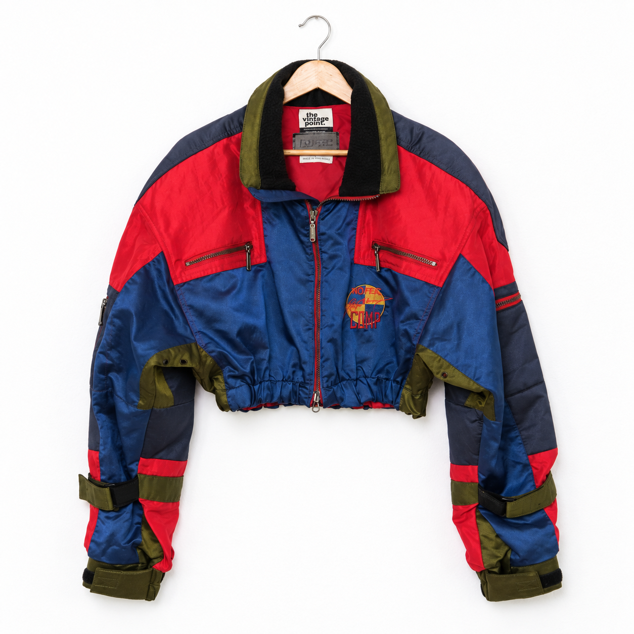 One-of-One Reworked Vintage No Fear Colorblock Cropped Moto Jacket | L