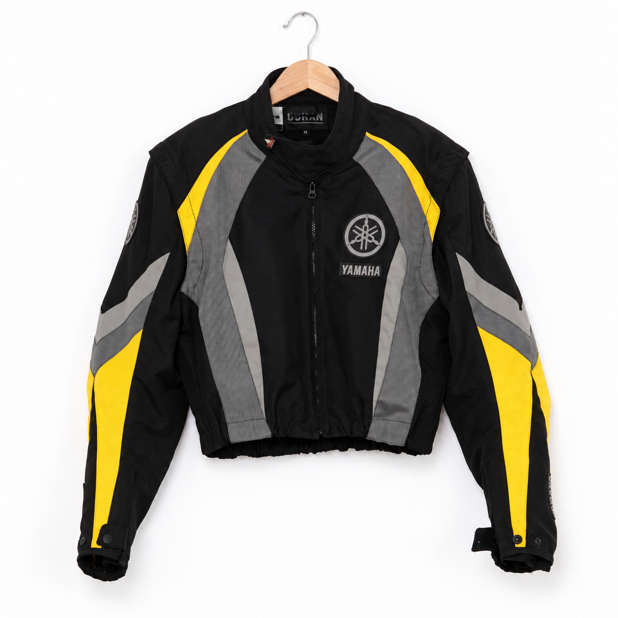 One-of-One Reworked Vintage Yamaha Black & Yellow Cropped Moto Jacket | Medium