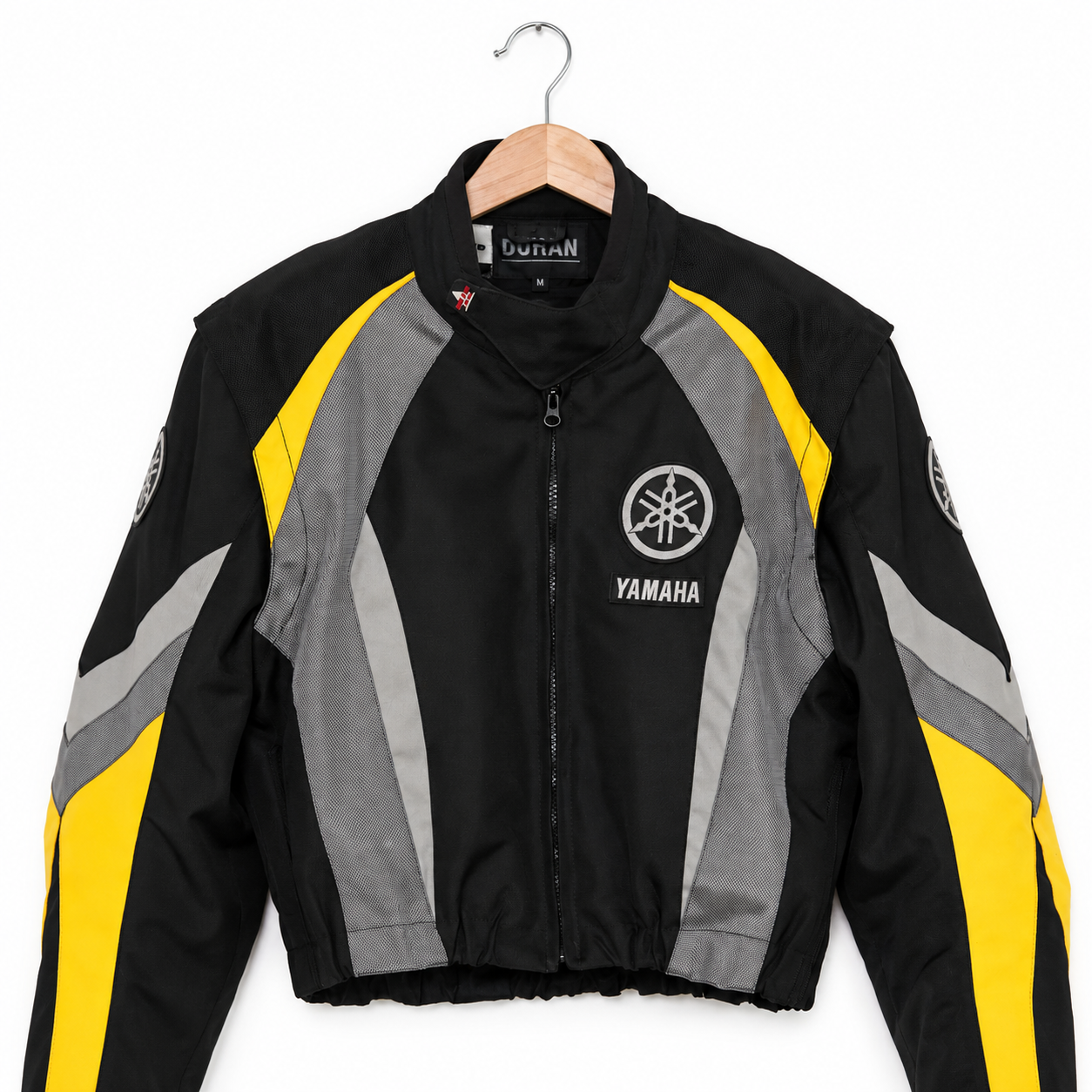 One-of-One Reworked Vintage Yamaha Black & Yellow Cropped Moto Jacket | Medium