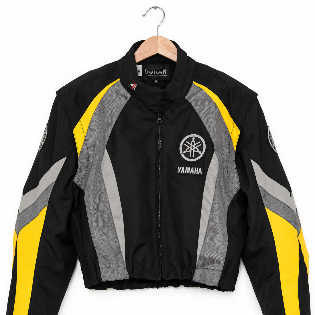 One-of-One Reworked Vintage Yamaha Black & Yellow Cropped Moto Jacket | Medium