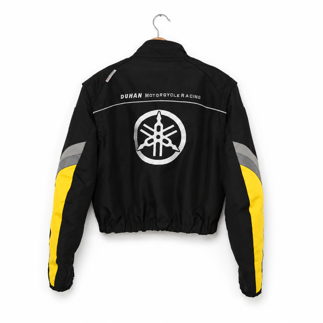 One-of-One Reworked Vintage Yamaha Black & Yellow Cropped Moto Jacket | Medium