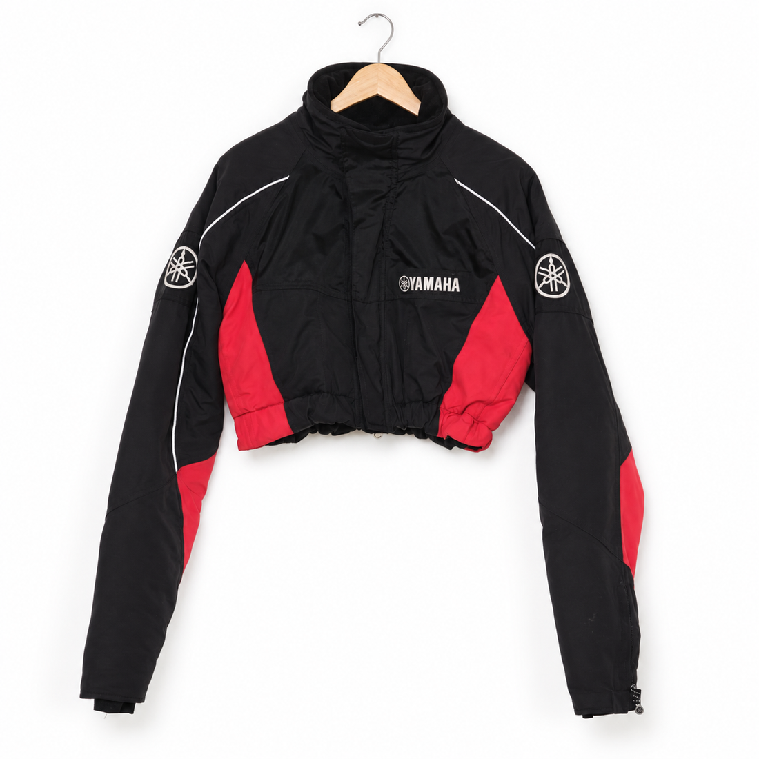 One-of-One Reworked Vintage Red & Black Cropped Moto Jacket | M