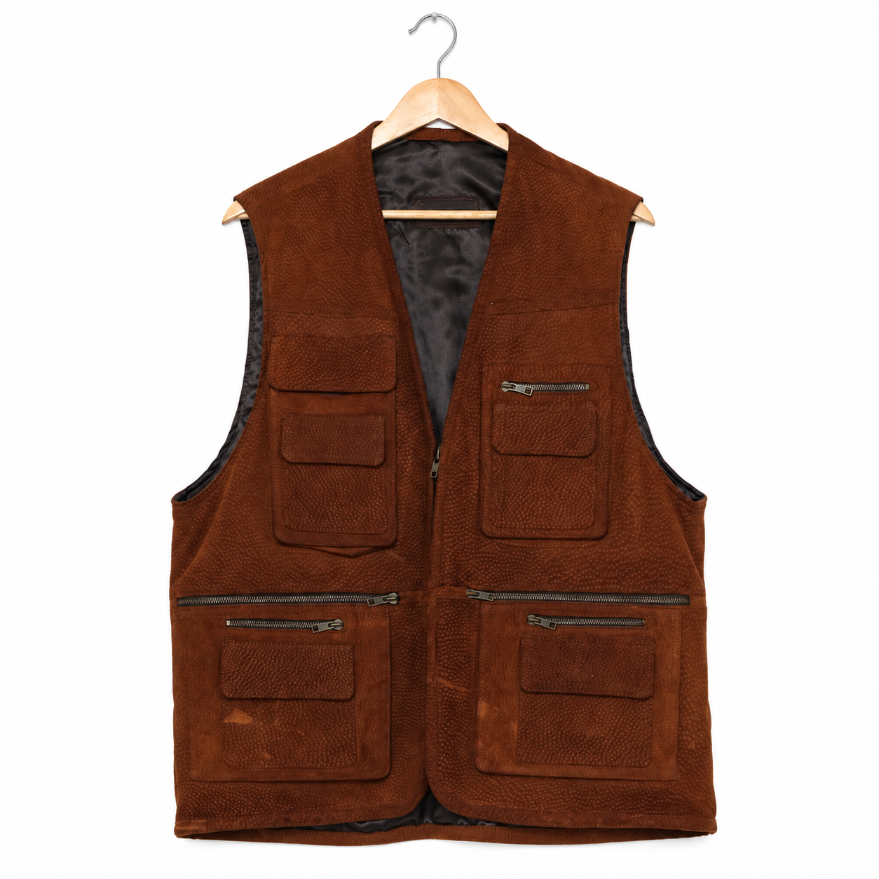 Vintage Brown Genuine Leather Multi-Pocket Utility Vest | M/L