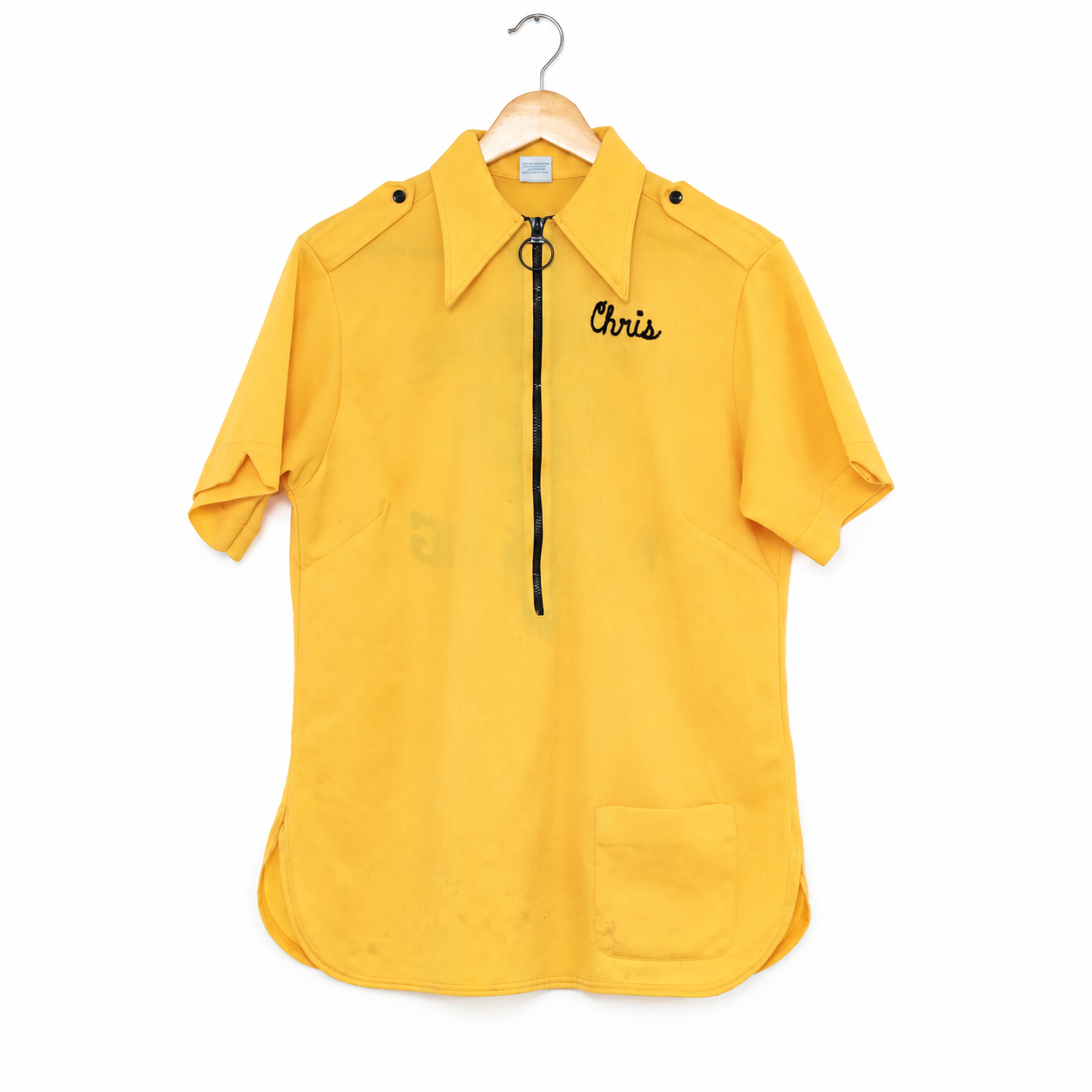 Vintage Yellow “Chris” Embroidered Zip-Front Shirt | Size 38