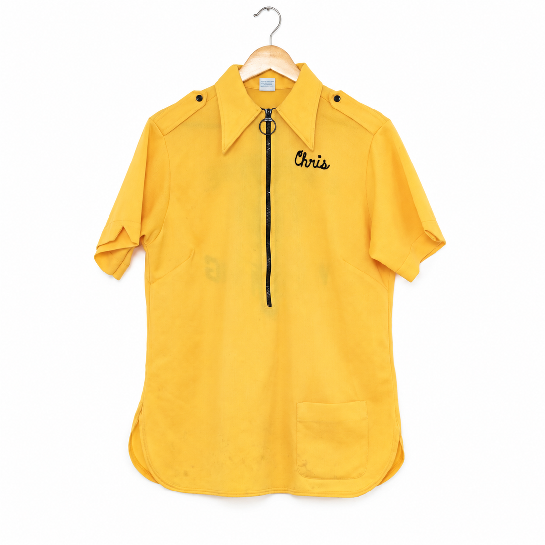 Vintage Yellow “Chris” Embroidered Zip-Front Shirt | Size 38