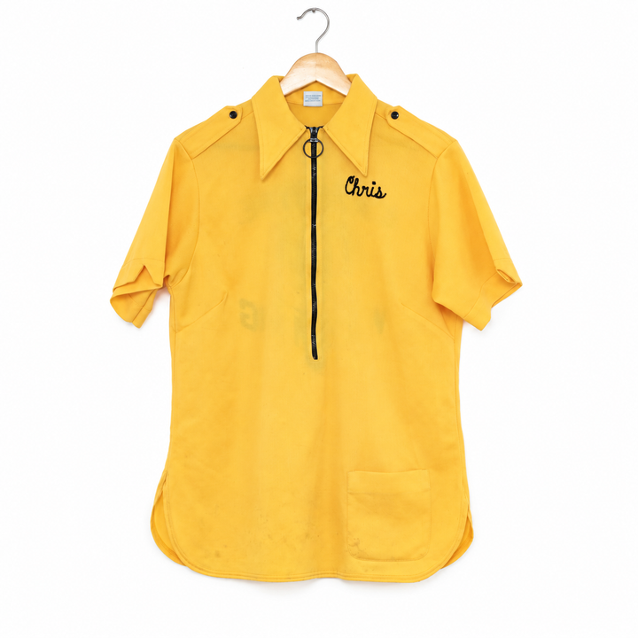 Vintage Yellow “Chris” Embroidered Zip-Front Shirt | Size 38