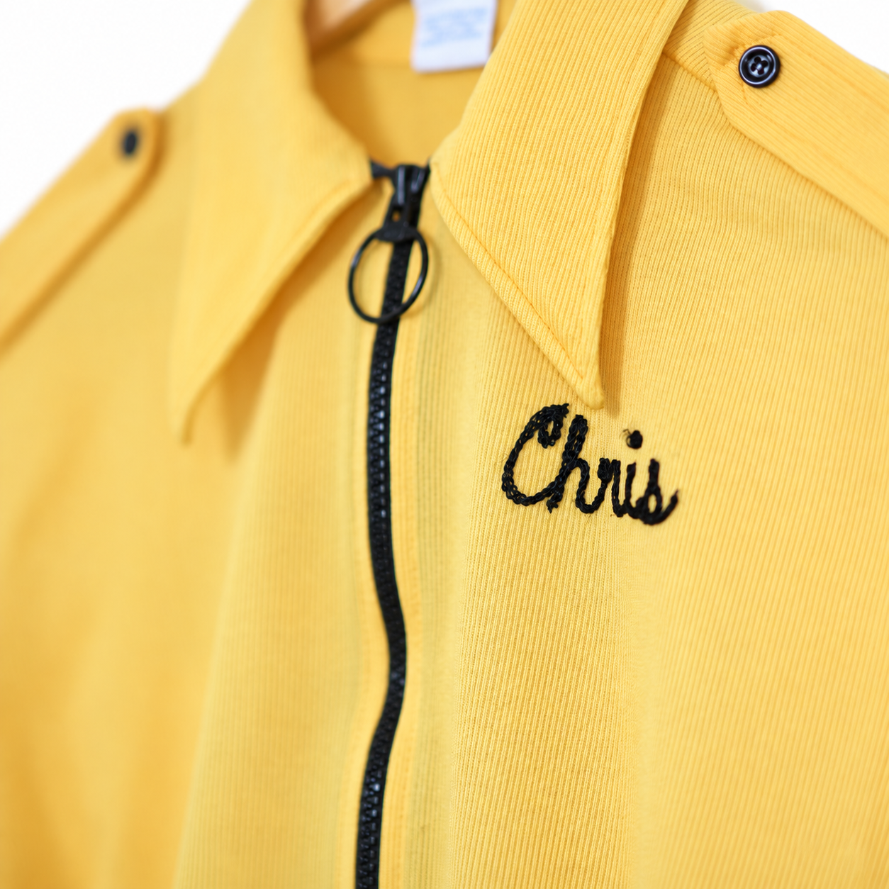 Vintage Yellow “Chris” Embroidered Zip-Front Shirt | Size 38