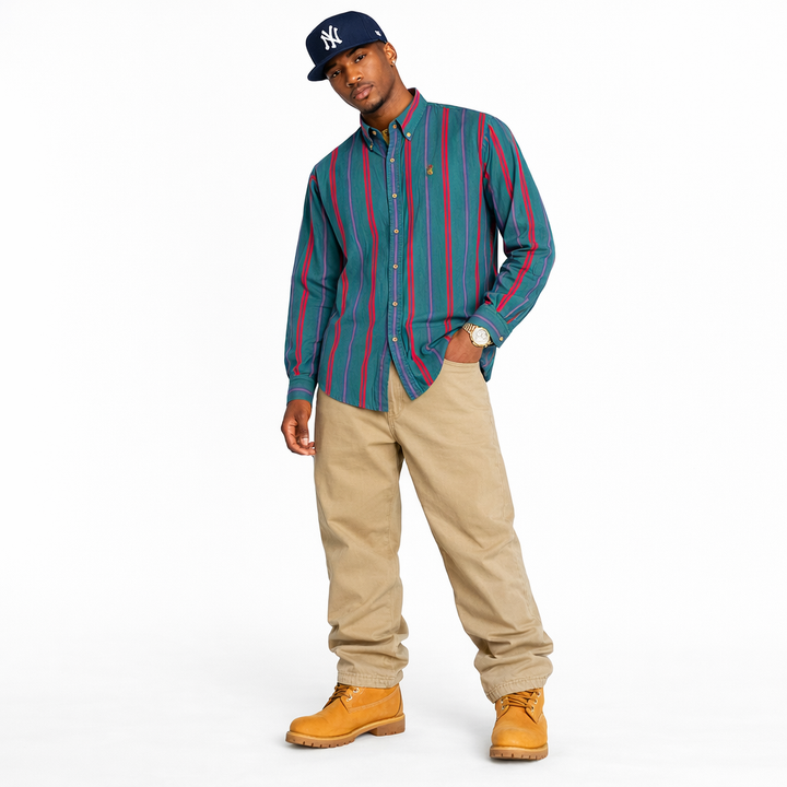 Vintage 1990s CHAPS Ralph Lauren Teal & Red Stripe Oxford Button Down Shirt  XL