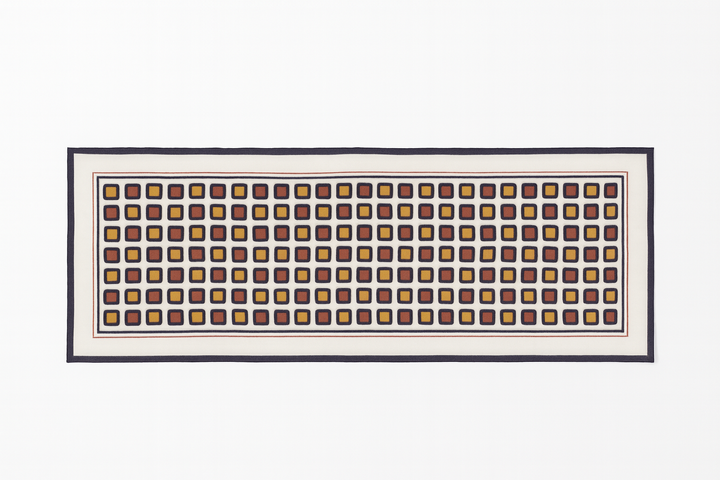 1960s Mod Oblong Silk Scarf  Navy, Cherry & Marigold