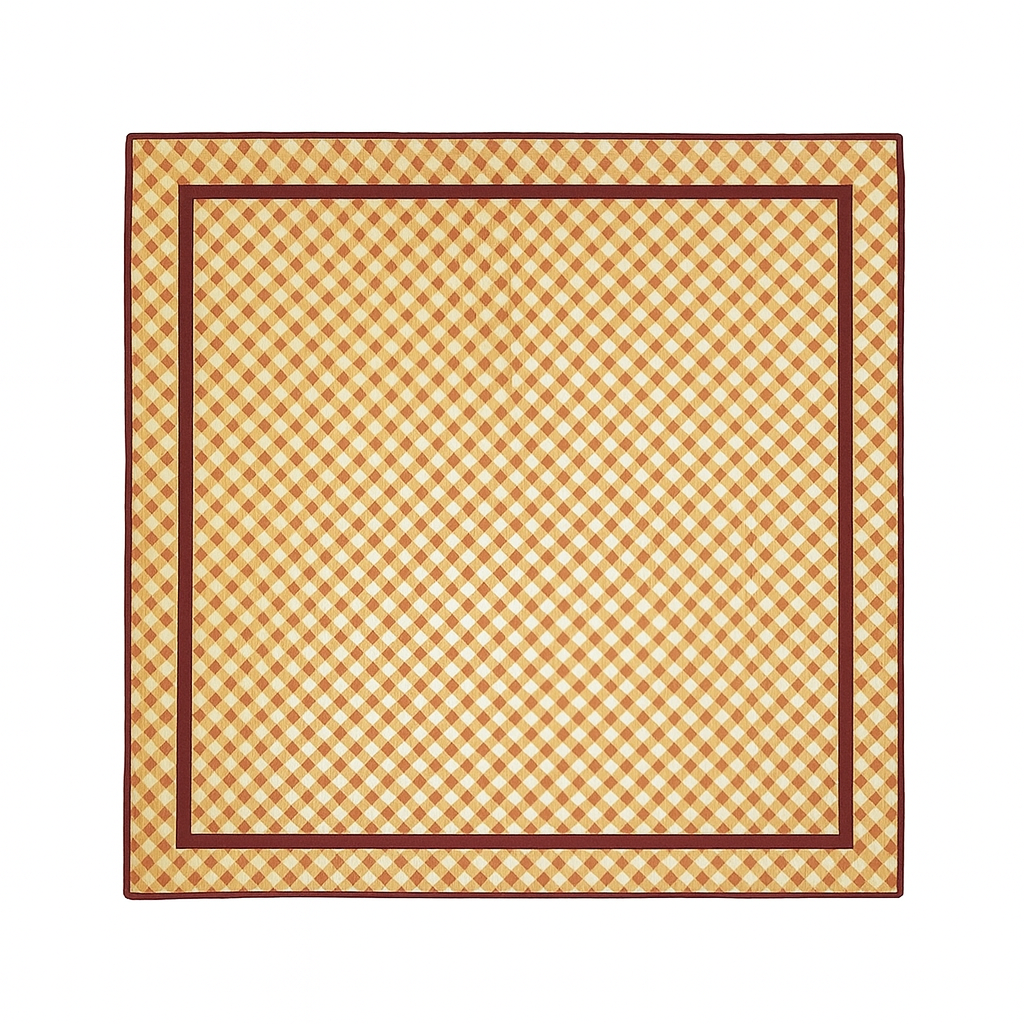 1970s Lattice Silk Scarf  Marigold & Burgundy