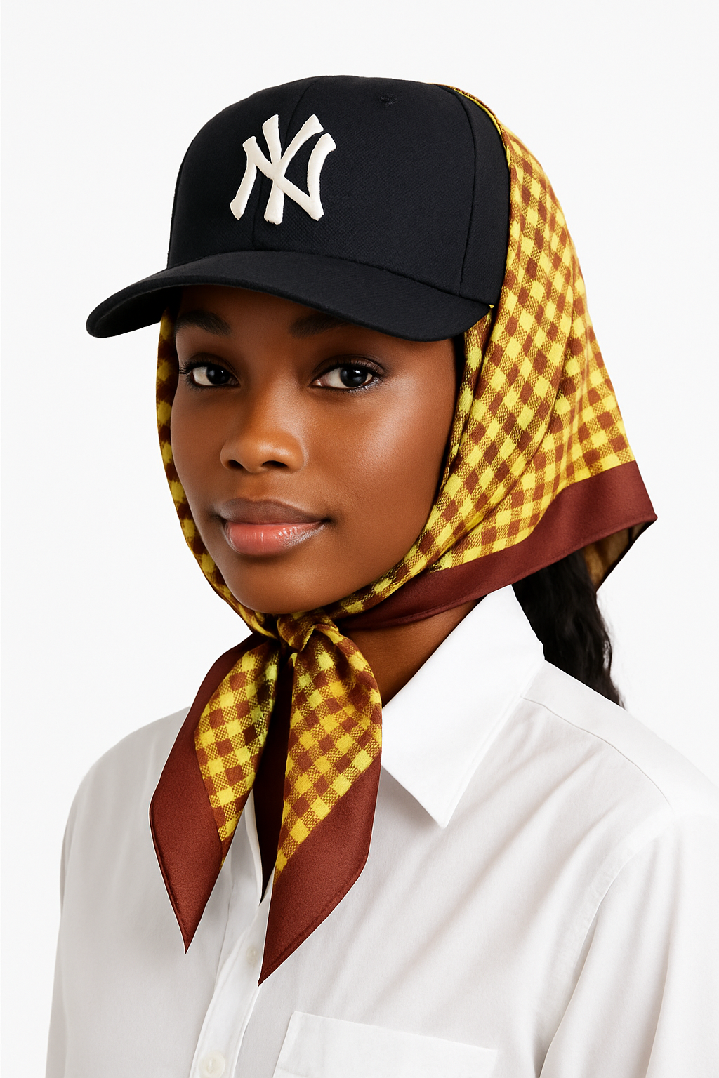 1970s Lattice Silk Scarf  Marigold & Burgundy