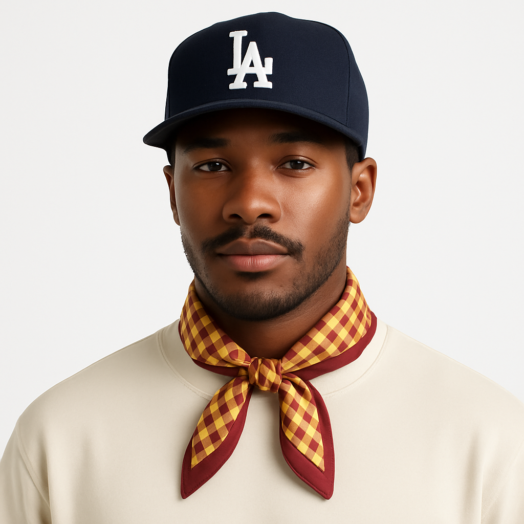 1970s Lattice Silk Scarf  Marigold & Burgundy