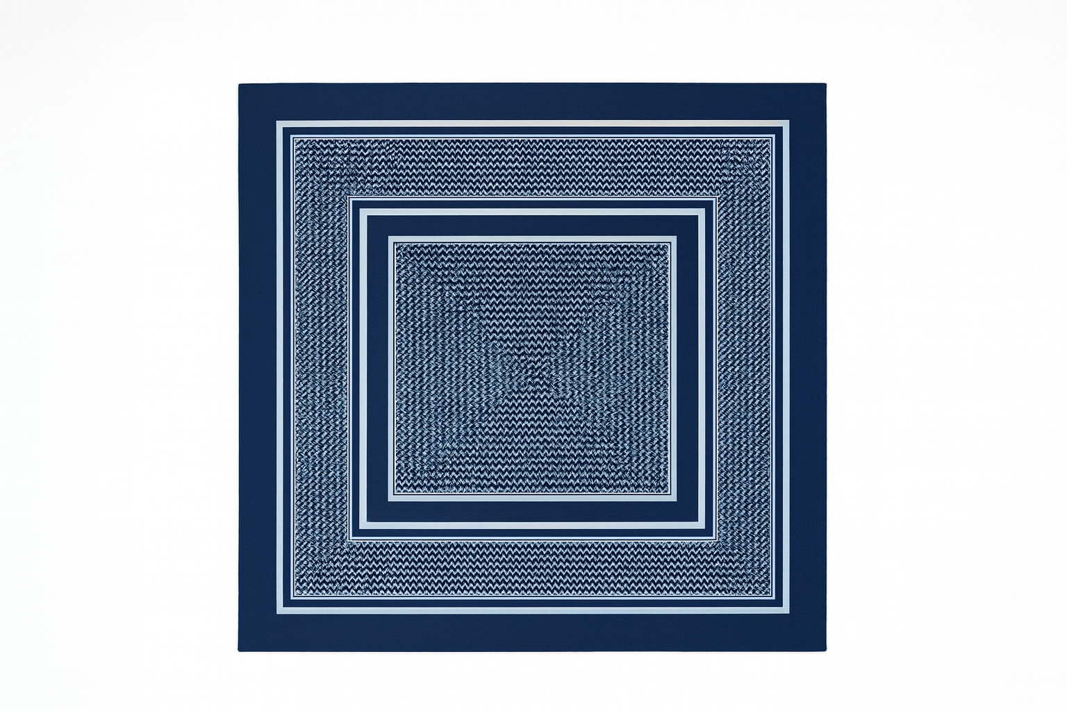 1970s Concentric Geo Silk Scarf  Navy & Ivory