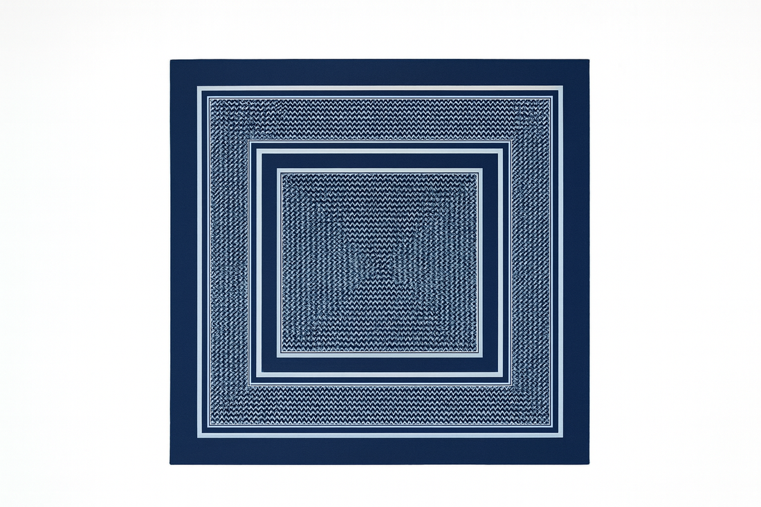 1970s Concentric Geo Silk Scarf  Navy & Ivory