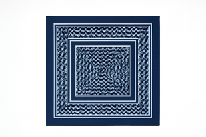 1970s Concentric Geo Silk Scarf  Navy & Ivory