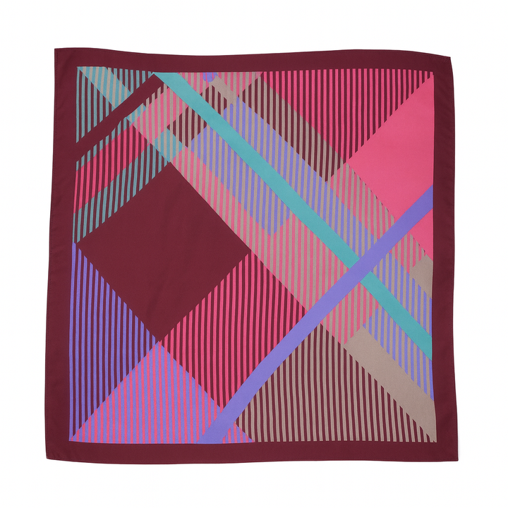 1970s Geo-Stripe Silk Scarf  Burgundy, Fuchsia & Teal
