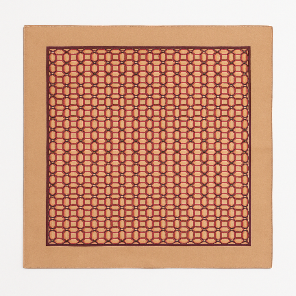 1970s Chain-Link Silk Scarf  Peach, Plum & Marigold