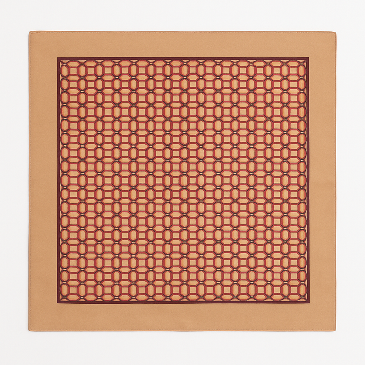 1970s Chain-Link Silk Scarf  Peach, Plum & Marigold