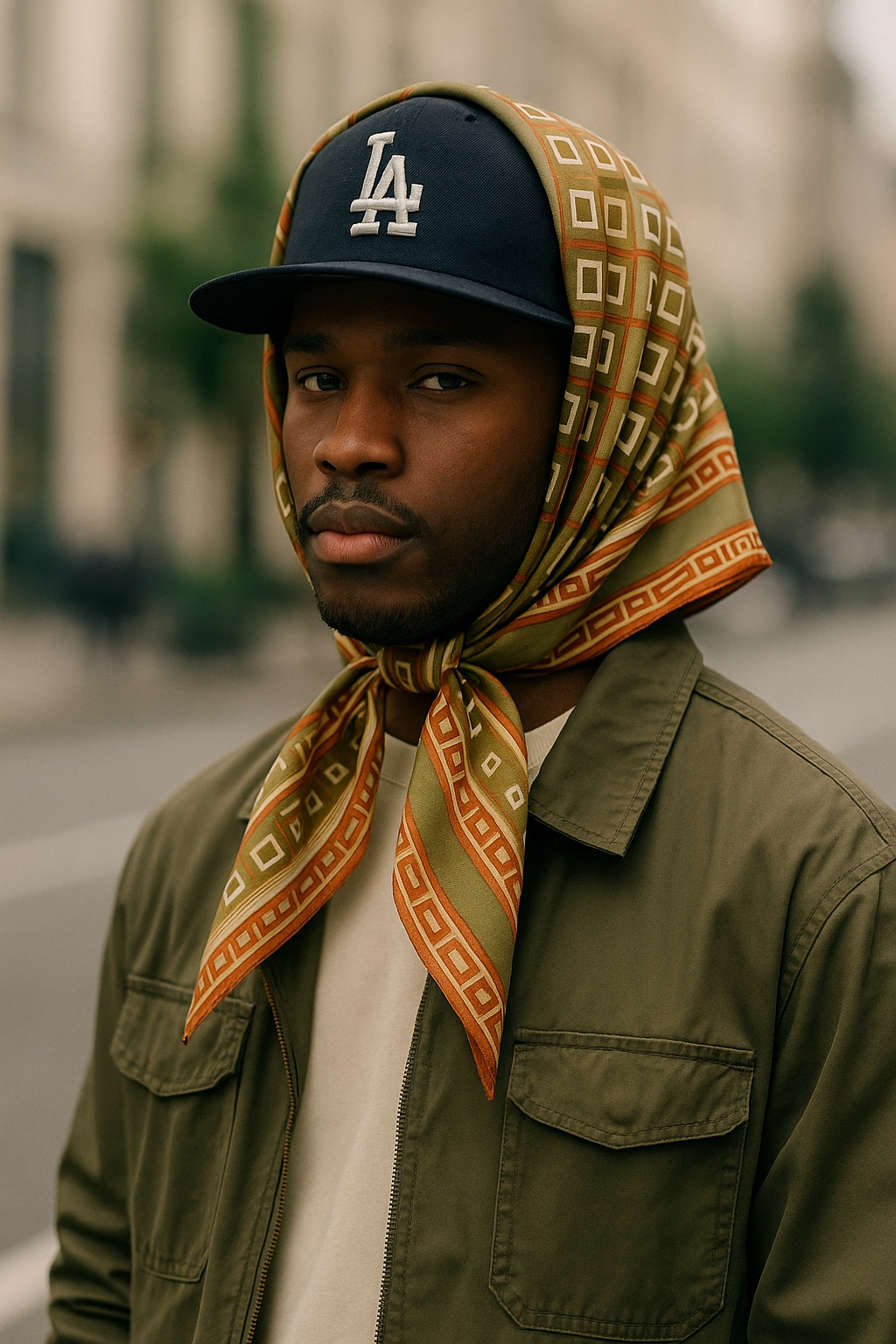 1970s Geometric Silk Scarf