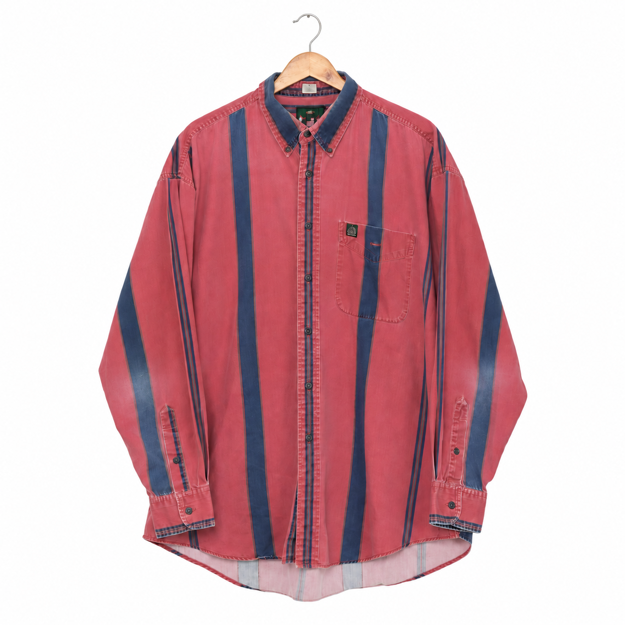 Vintage Red & Navy Striped Button-Front Shirt | Men’s Large