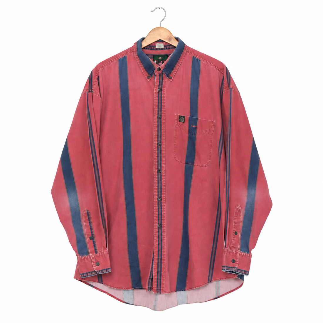 Vintage Red & Navy Striped Button-Front Shirt | Men’s Large