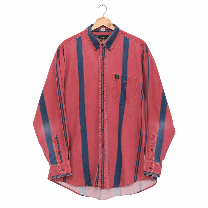 Vintage Red & Navy Striped Button-Front Shirt | Men’s Large