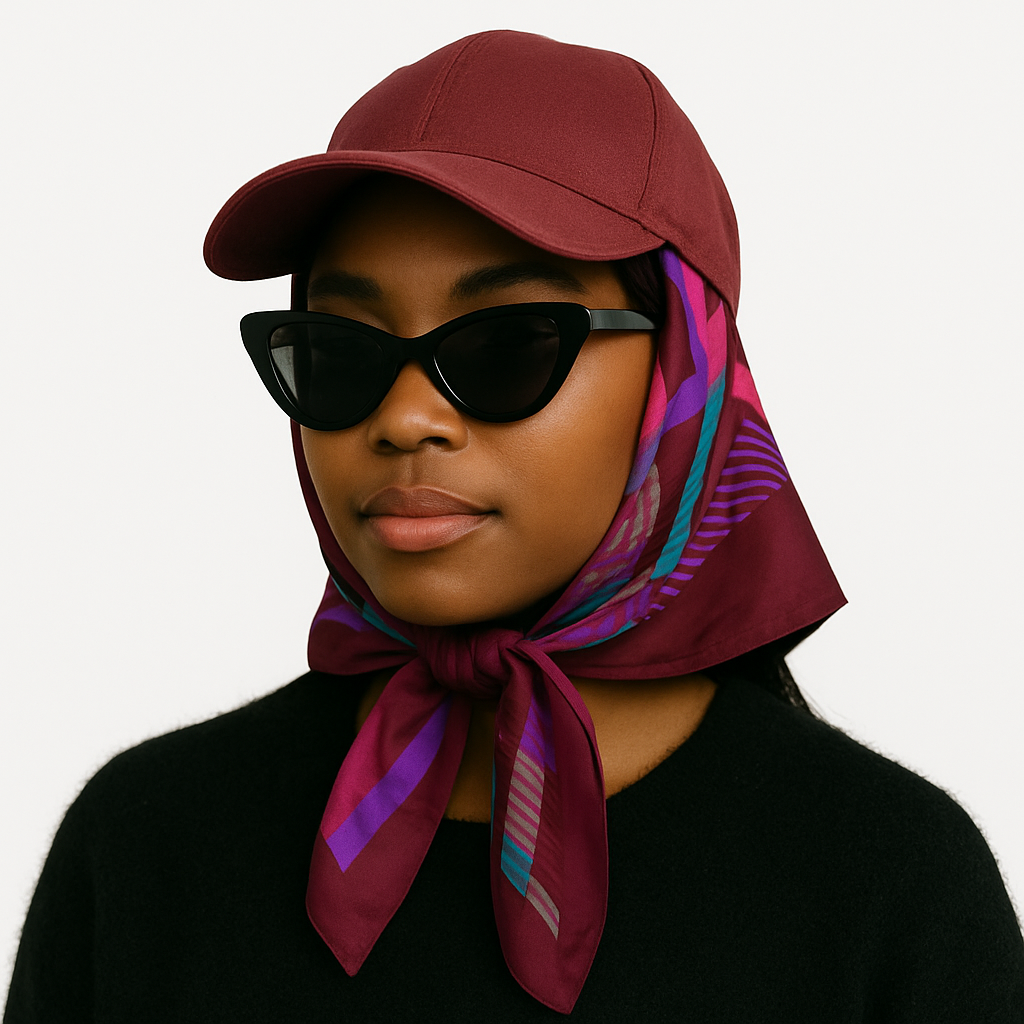 1970s Geo-Stripe Silk Scarf  Burgundy, Fuchsia & Teal