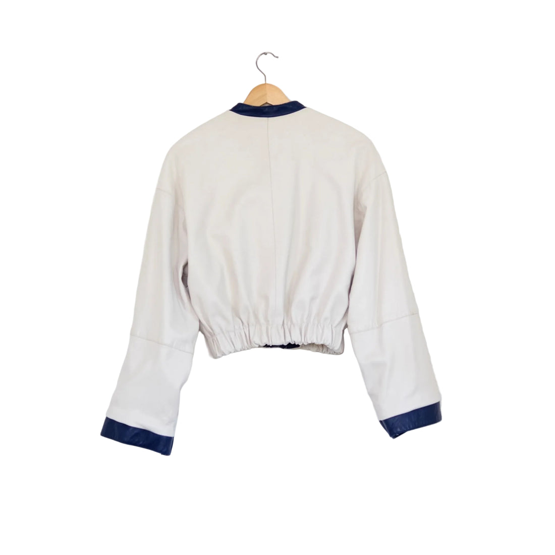 Vintage Off-White + Eggplant Leather Upcyled Cropped Jacket