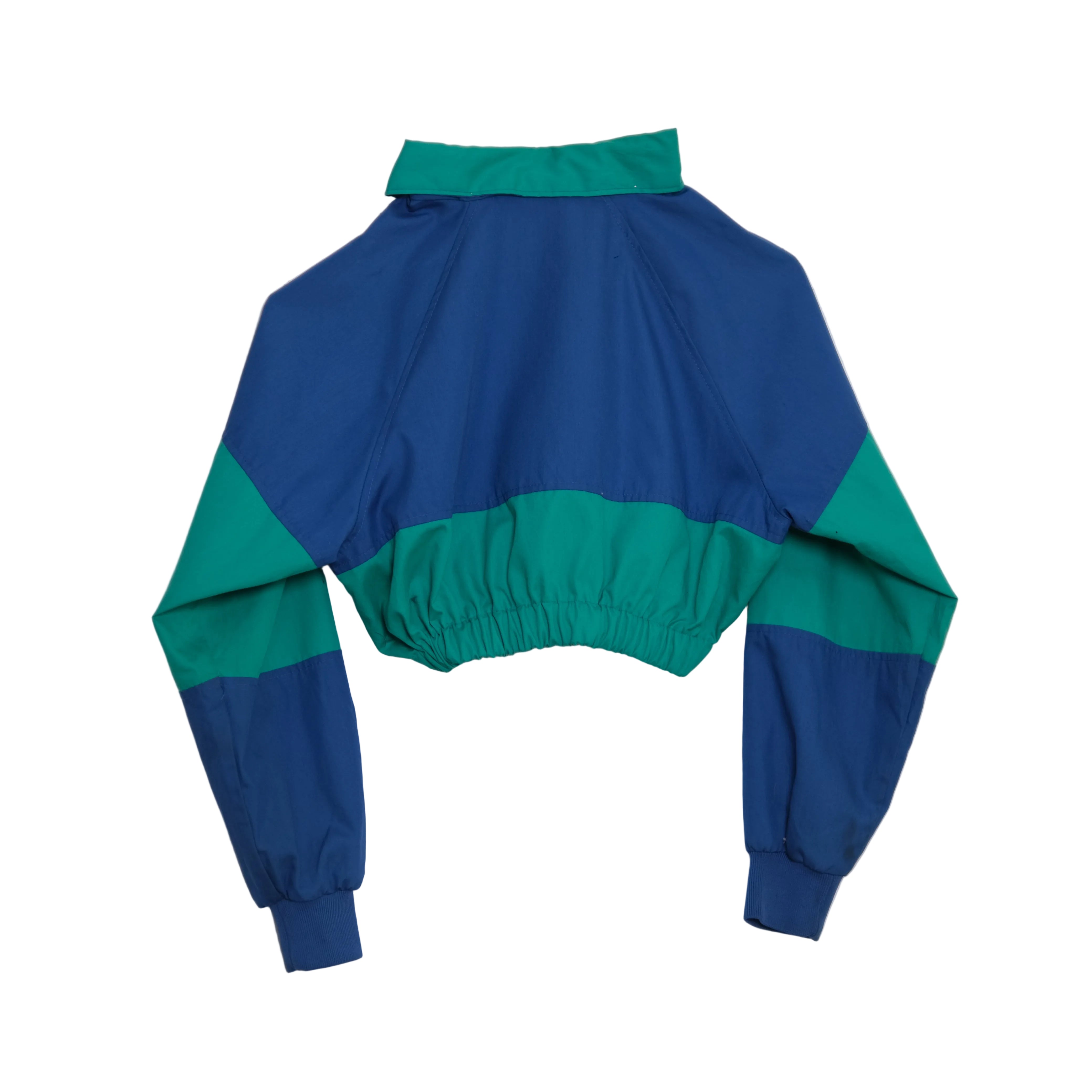Vintage Upcycled Blue & Teal Colorblock Crop Jacket