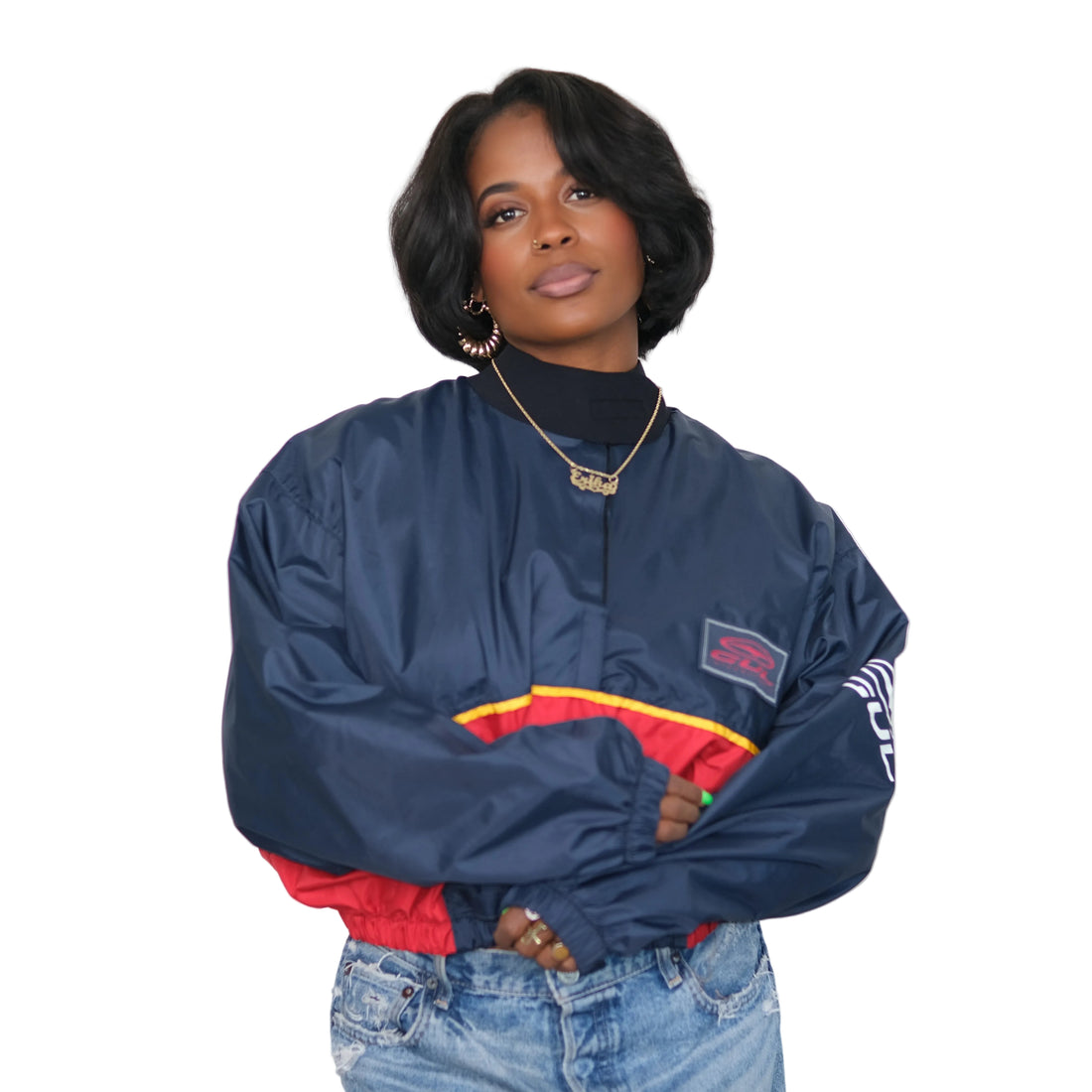 Vintage Midnight + Crimson Lightweight Crop Jacket