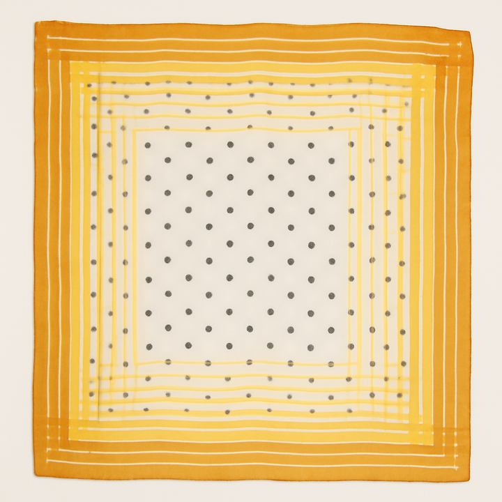 1960s Dot-Grid Silk Scarf  Sunburst Yellow & Ivory