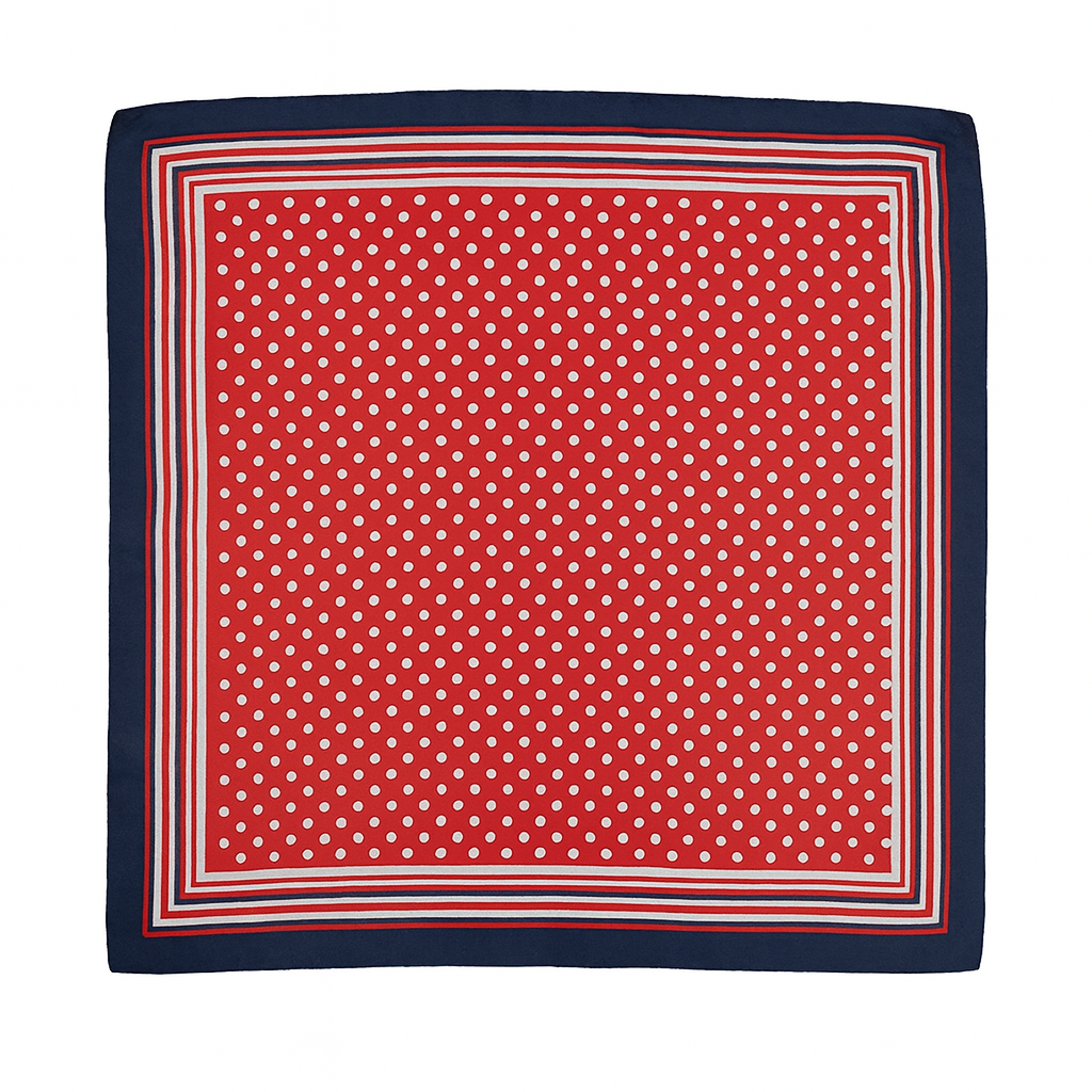 1970s Dot-Fade Sheer Scarf Red, Ivory & Navy