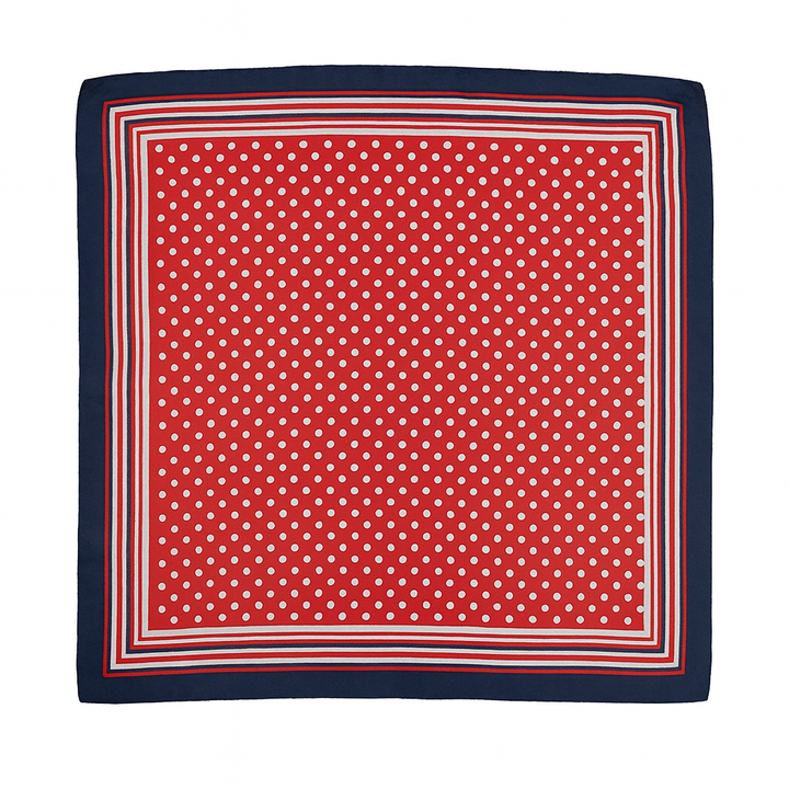 1970s Dot-Fade Silk Scarf Red, Ivory & Navy